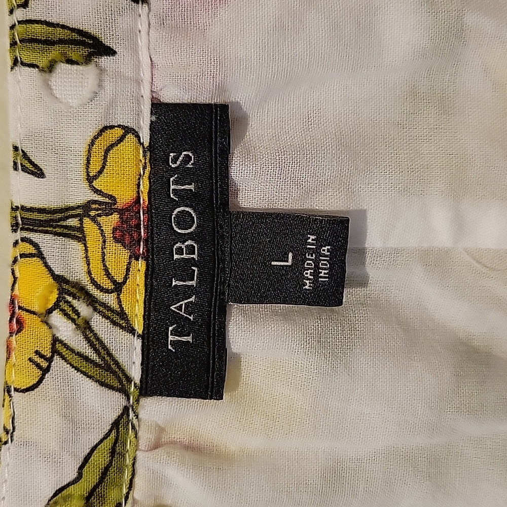 ❤️ TALBOTS COTTON FLORAL DRAGONFLY PRINT SPLIT NECK TOP, LARGE - Picture 4 of 7
